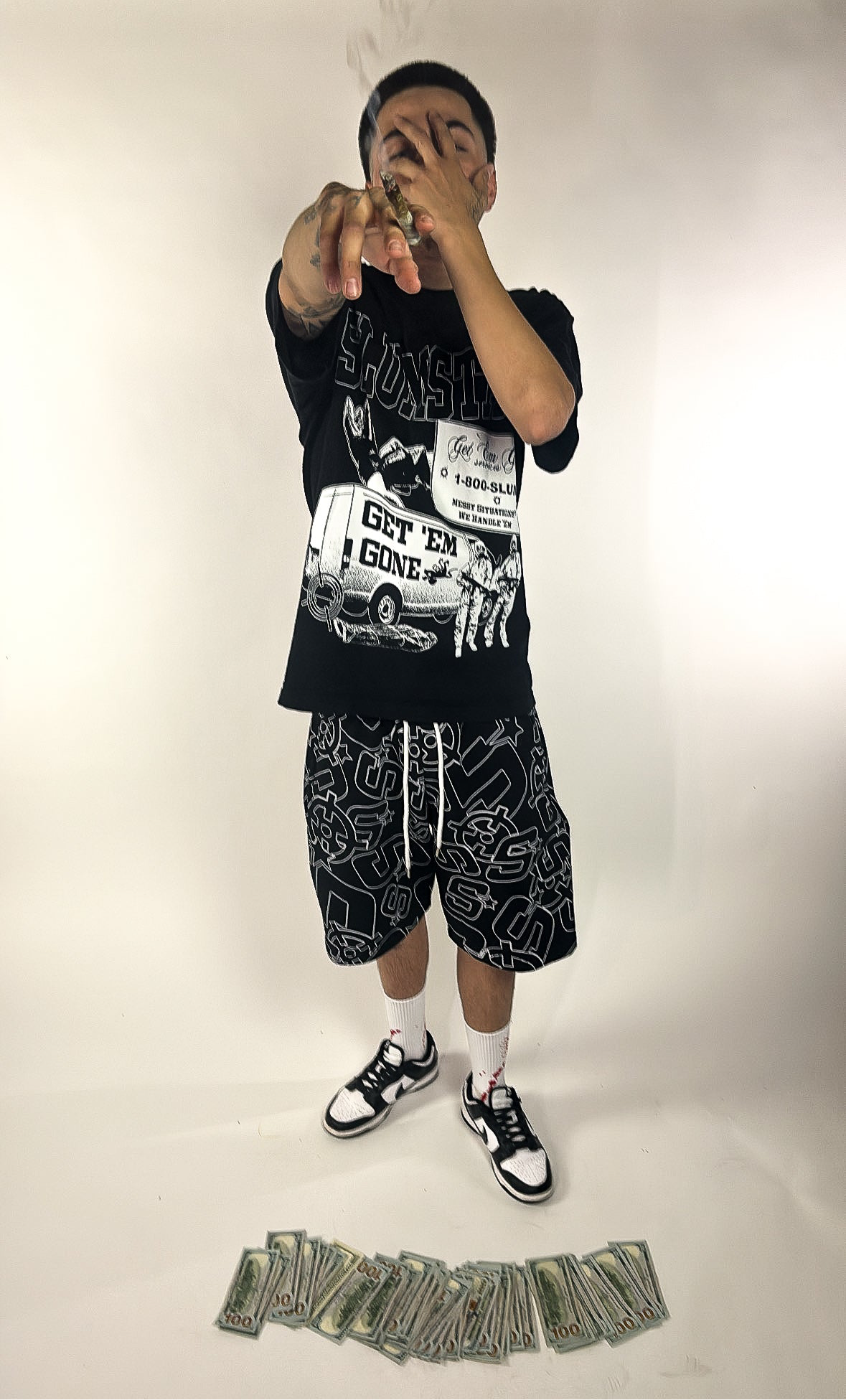 BLACK&WHITE SLUMSTAR ALL OVER PRINT SHORTS