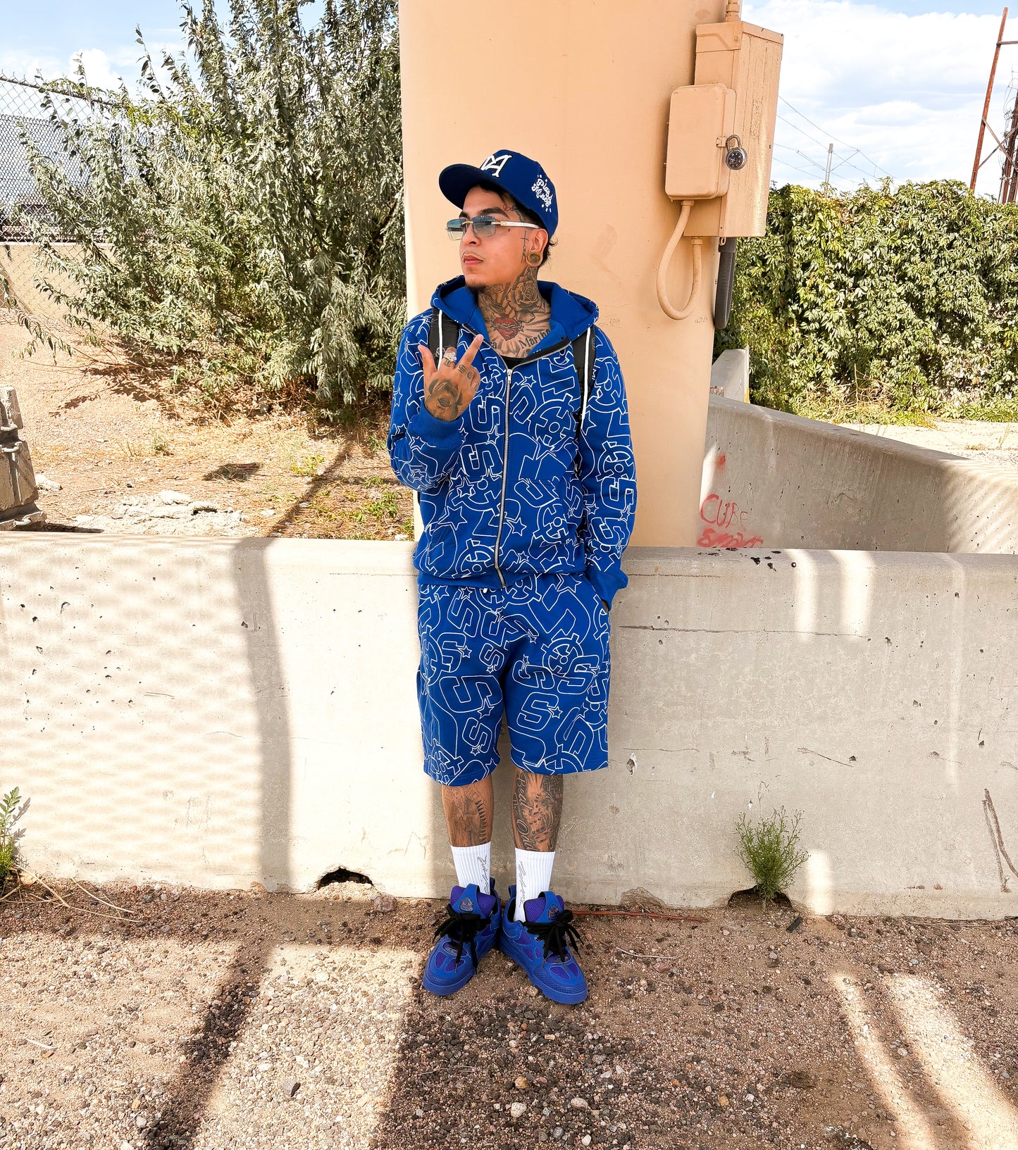 BLUE SLUMSTAR ALL OVER PRINT SHORTS