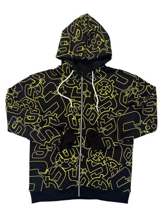 BLACK&YELLOW SLUMSTAR ALL OVER PRINT HOODIE