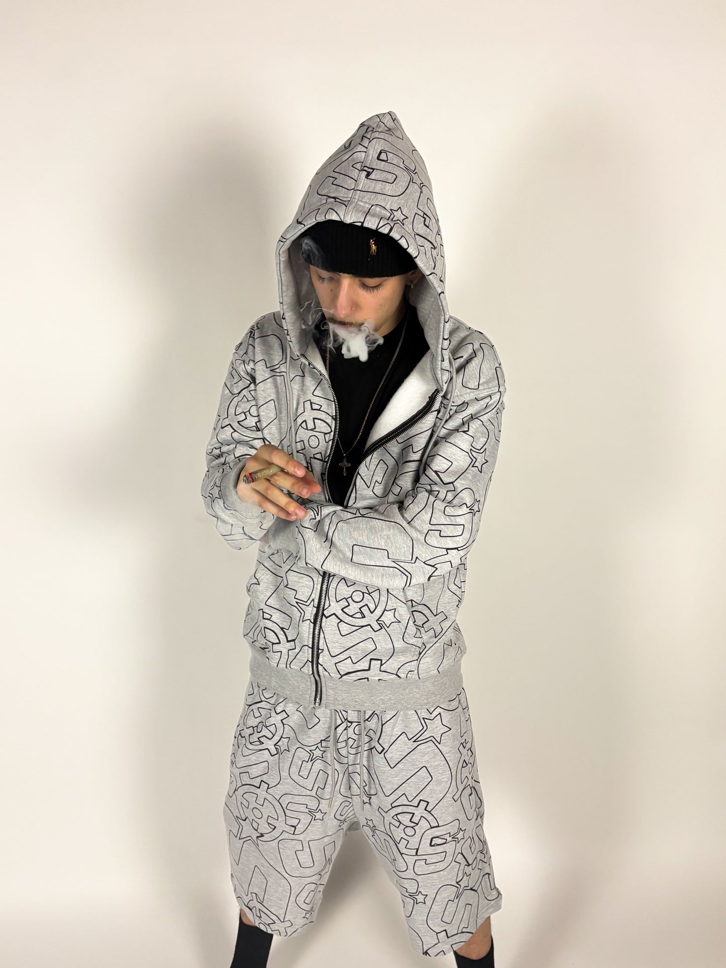 GREY SLUMSTAR ALL OVER PRINT HOODIE