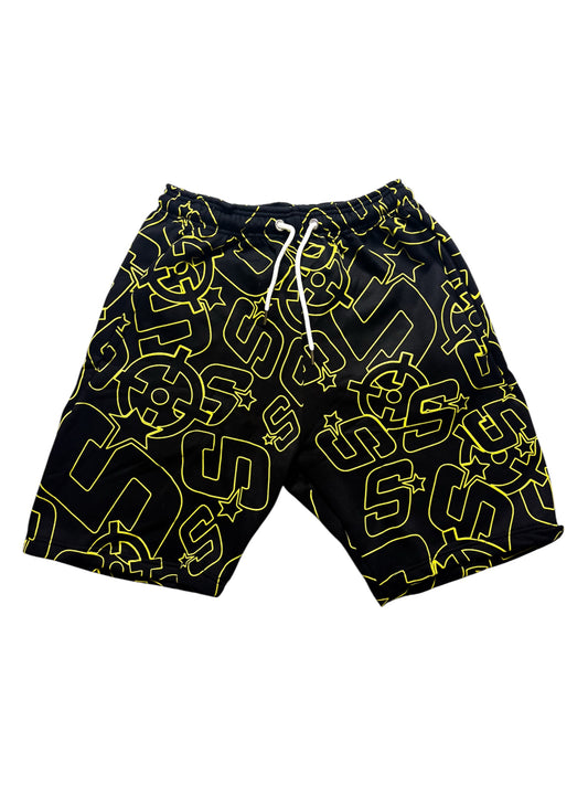 BLACK&YELLOW SLUMSTAR ALL OVER PRINT SHORTS