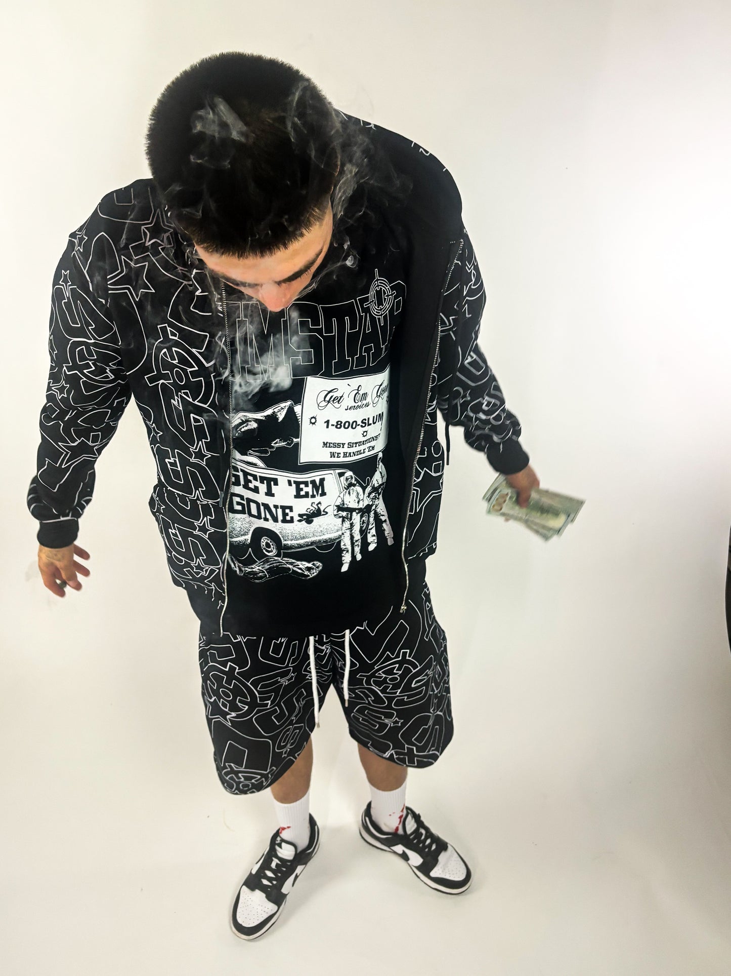 BLACK&WHITE SLUMSTAR ALL OVER PRINT HOODIE