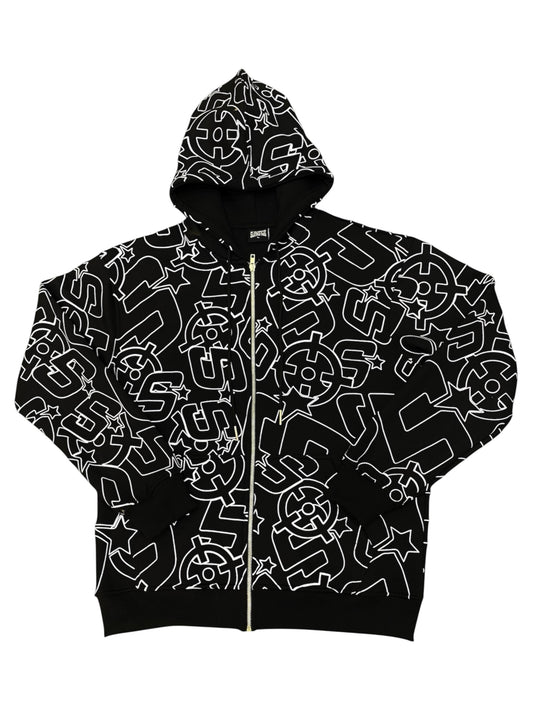 BLACK&WHITE SLUMSTAR ALL OVER PRINT HOODIE